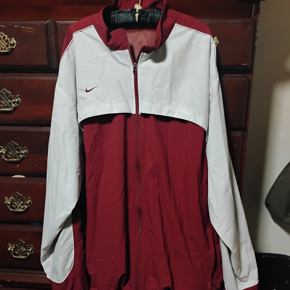 Nike Men's Maroon and White Performance Jacket